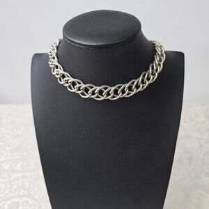 Silver Double Pebble Link Chunky Choker with Lobster Clasp